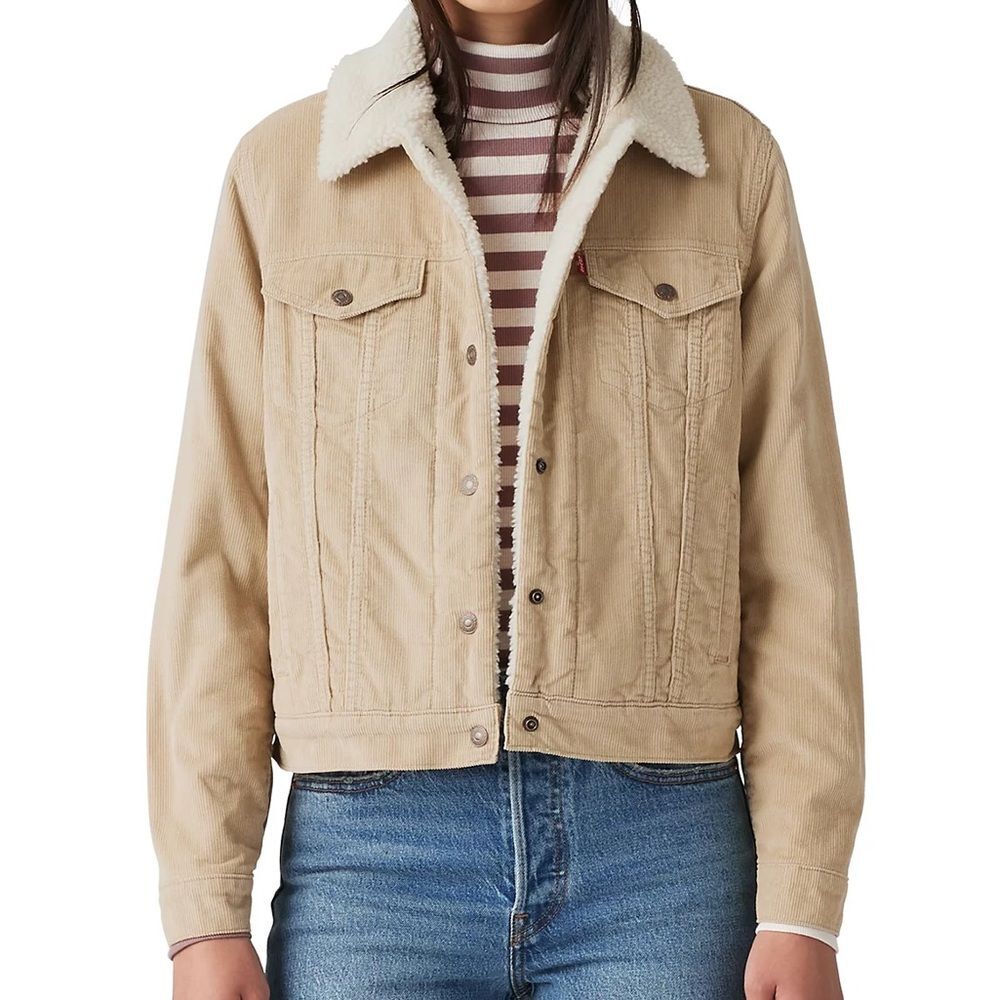 Levi's Beige Sherpa Collar Corduroy Trucker Jacket - Picture 1 of 5
